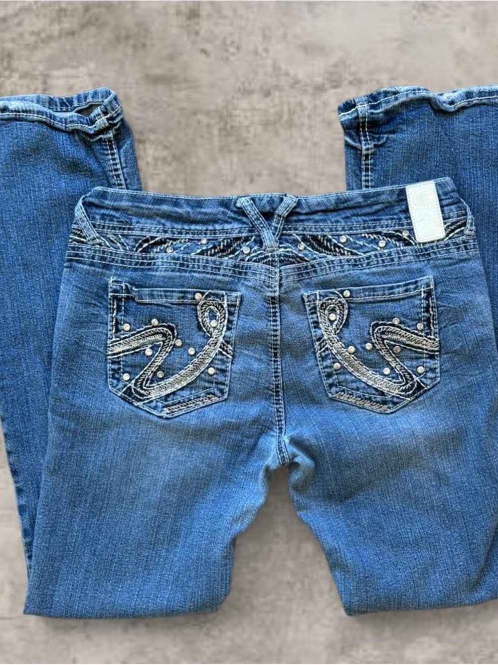 Vanity Blue Boot Cut Jeans with Embroidered Stud Pockets
